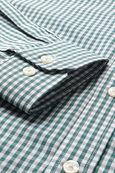 Dockers Men's Green Gingham Check Spread Collar Full Sleeve Shirt