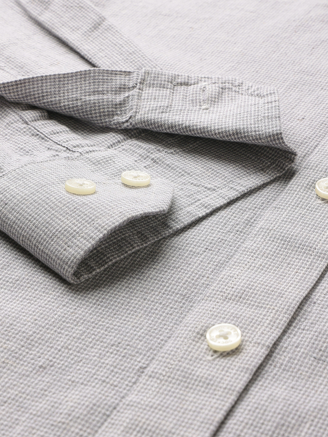 Dockers Men's Grey Micro-Print Cotton-Linen Spread Collar Full Sleeve Shirt