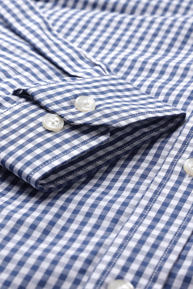 Dockers Men's Navy Blue Gingham Check Spread Collar Full Sleeve Casual Shirt