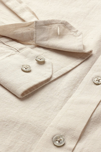 Dockers Men's Beige Solid Cotton-Linen Button-Down Full Sleeve Casual Shirt