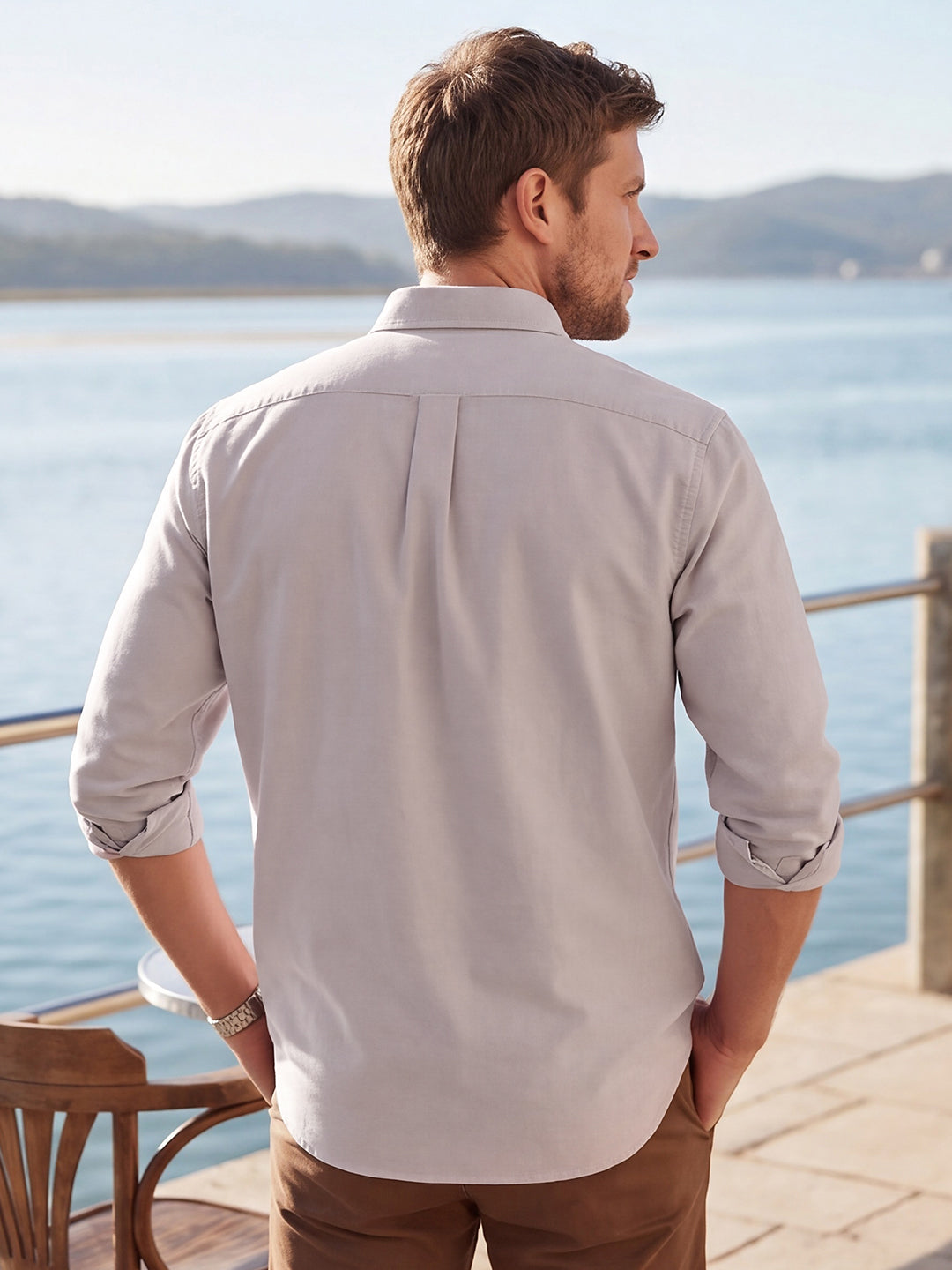 Dockers Men's Beige Oxford Button-Down Full Sleeve Shirt