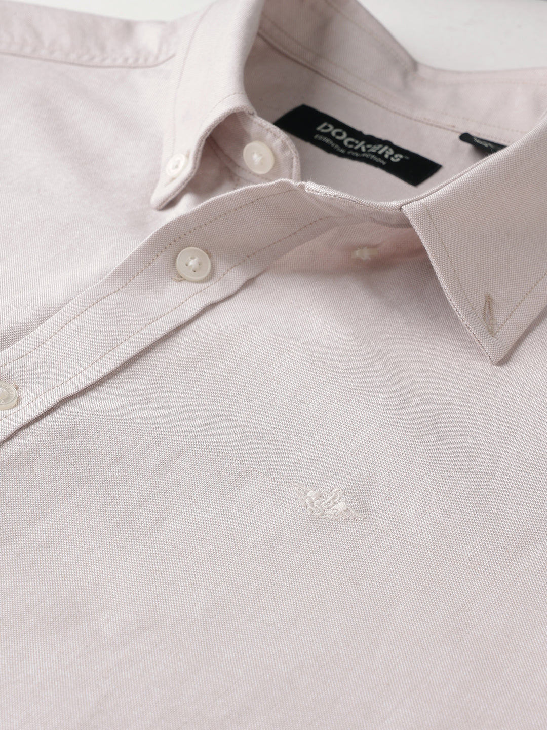Dockers Men's Beige Oxford Button-Down Full Sleeve Shirt