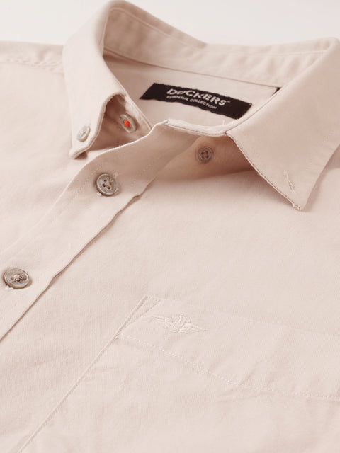 Dockers Men's Beige Oxford Button-Down Half Sleeve Shirt