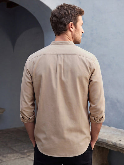 Dockers Men's Beige Oxford Mandarin Collar Shirt