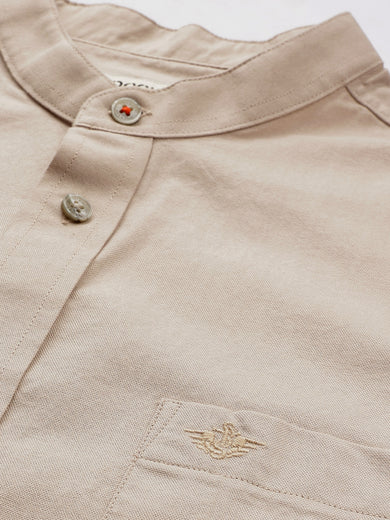 Dockers Men's Beige Oxford Mandarin Collar Shirt