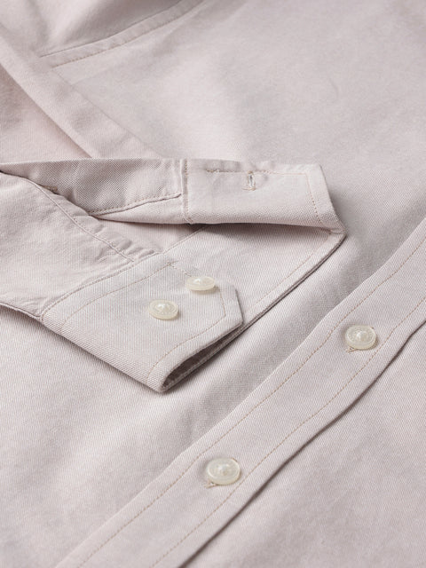 Dockers Men's Beige Oxford Smart Casual Full Sleeve Shirt