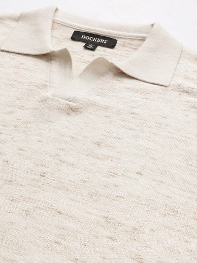 Dockers Men's Beige Self-Design Polo T-Shirt