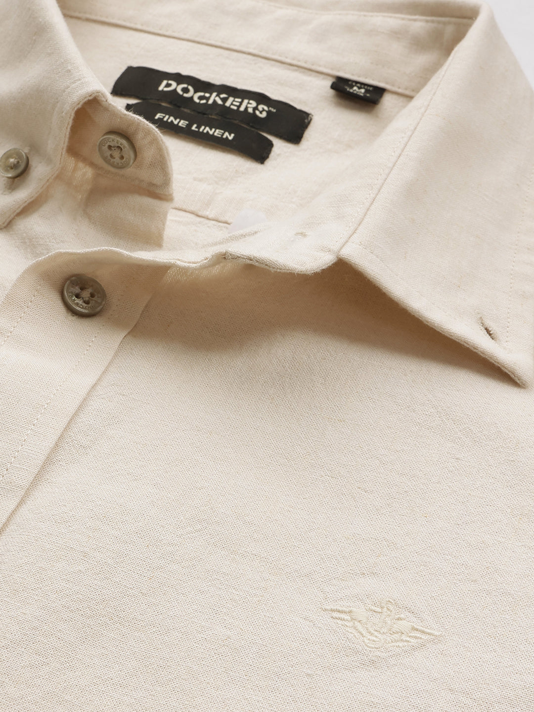 Dockers Men's Beige Solid Cotton-Linen Button-Down Full Sleeve Shirt