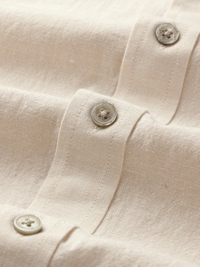 Dockers Men's Beige Solid Cotton-Linen Button-Down Full Sleeve Shirt