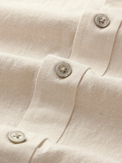 Dockers Men's Beige Solid Cotton-Linen Button-Down Full Sleeve Shirt