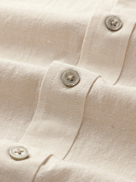 Dockers Men's Beige Solid Cotton-Linen Button-Down Full Sleeve Shirt
