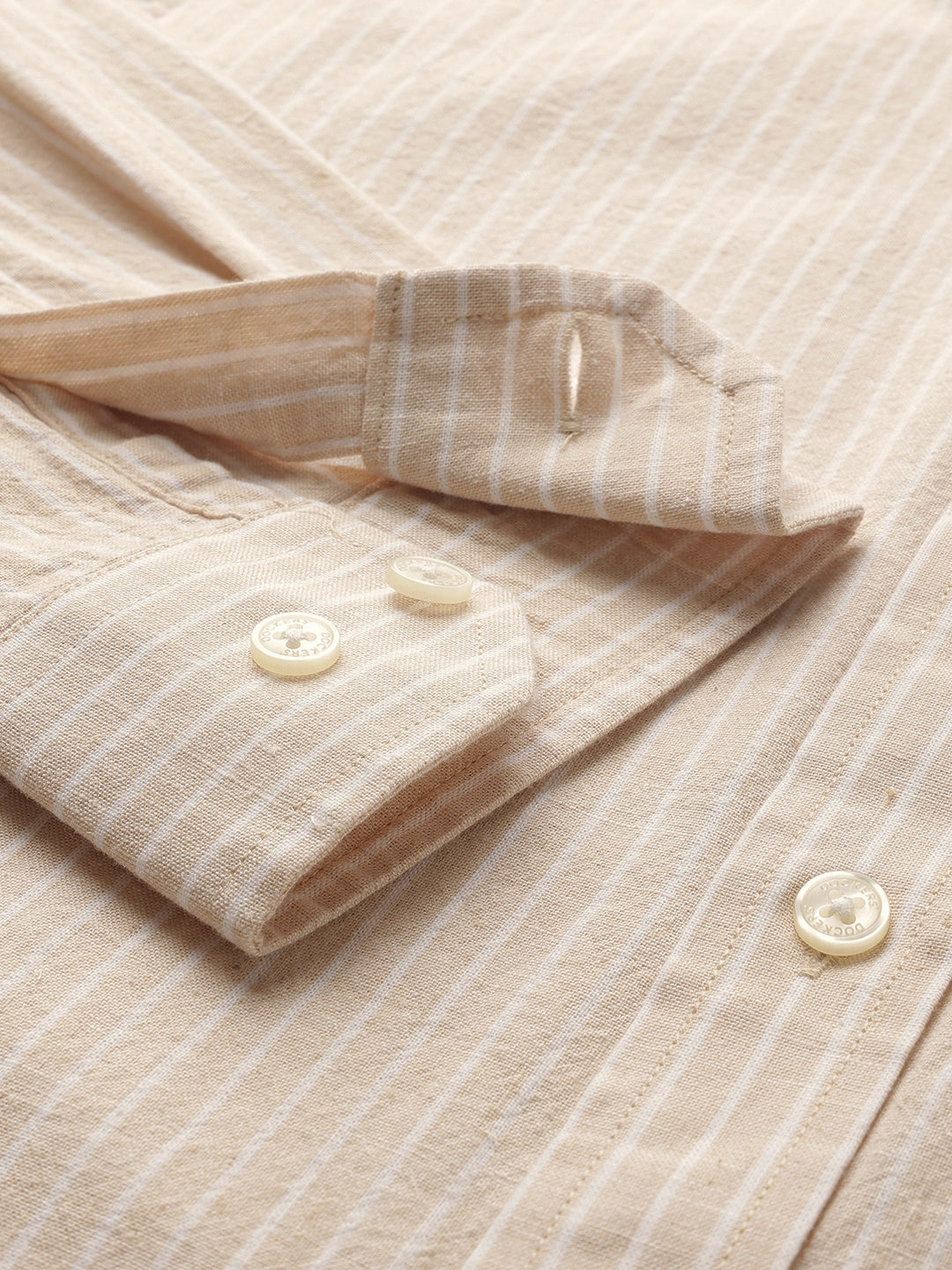 Dockers Men's Beige Striped Cotton-Linen Button-Down Full Sleeve Shirt