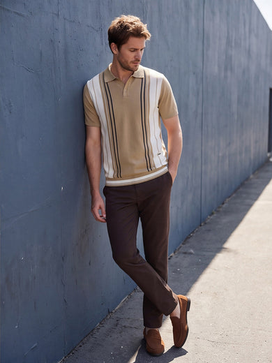 Dockers Men's Beige Striped Polo T-Shirt