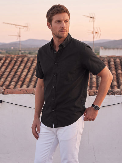 Dockers Men's Black Oxford Button-Down Half Sleeve Shirt