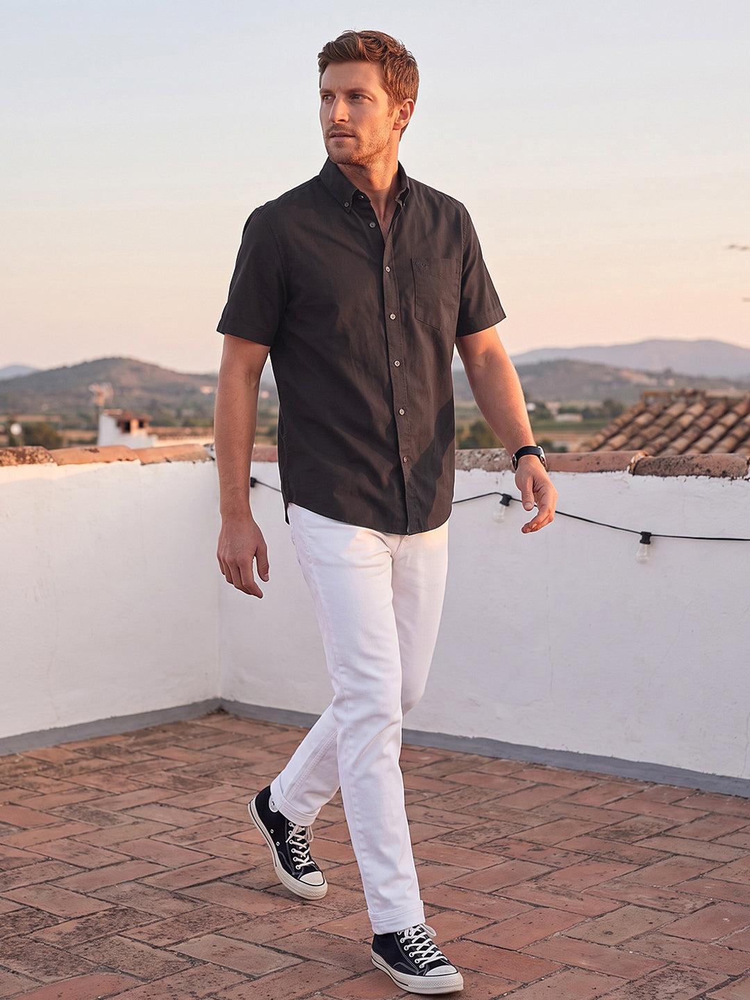 Dockers Men's Black Oxford Button-Down Half Sleeve Shirt