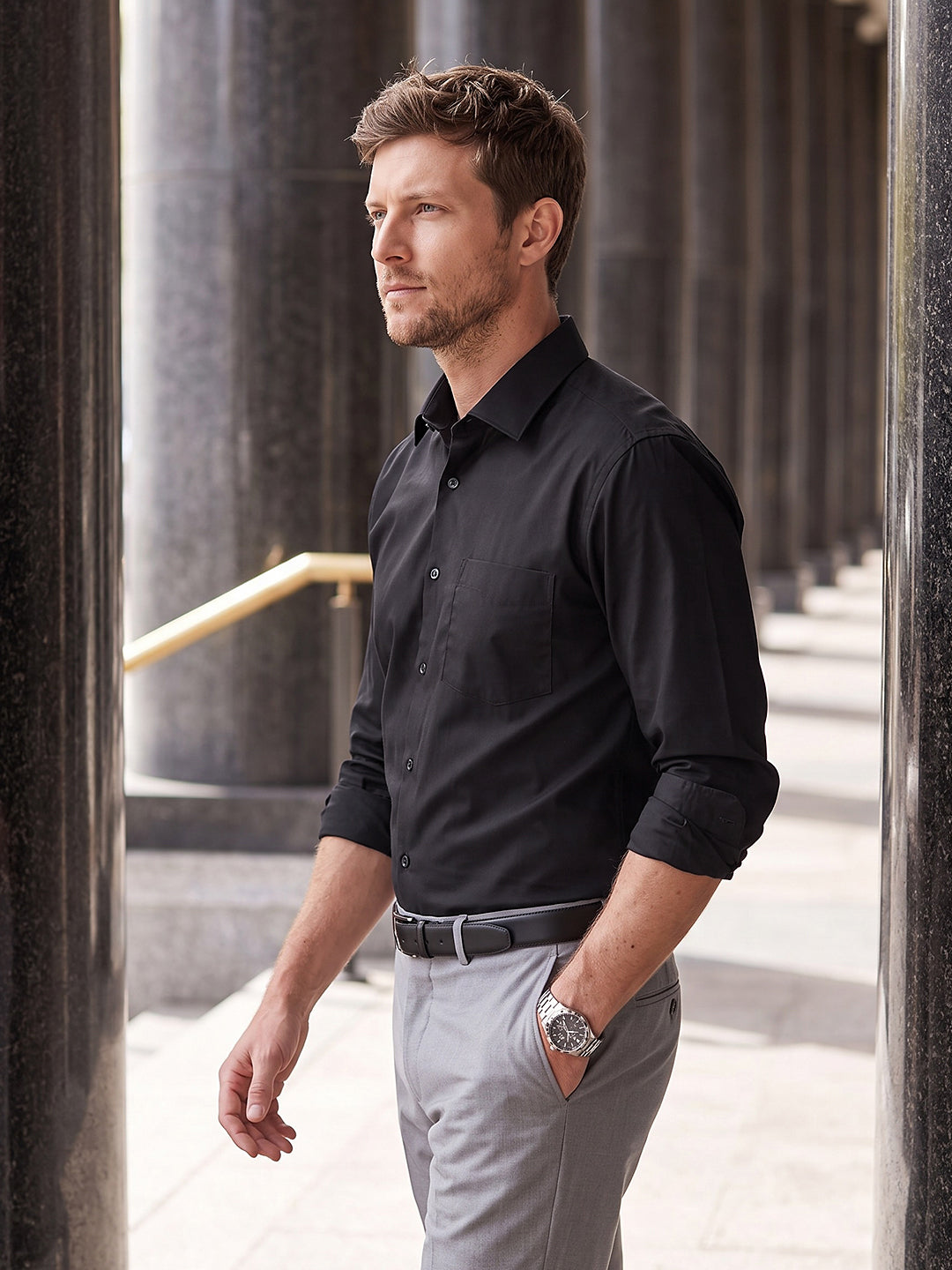 Dockers Men's Black Solid Cotton Formal Shirt – Full Sleeve