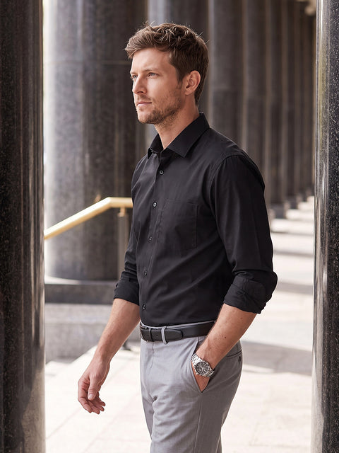 Dockers Men's Black Solid Cotton Formal Shirt – Full Sleeve