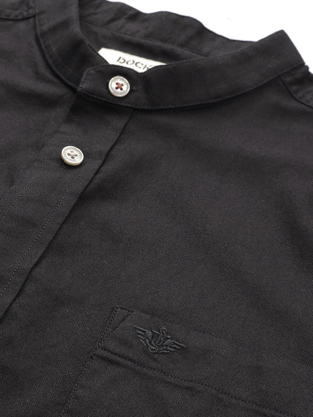Dockers Men's Black Solid Mandarin Collar Shirt
