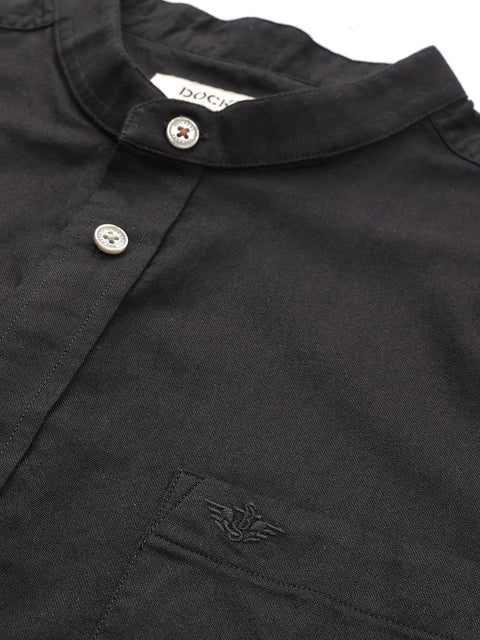 Dockers Men's Black Solid Mandarin Collar Shirt