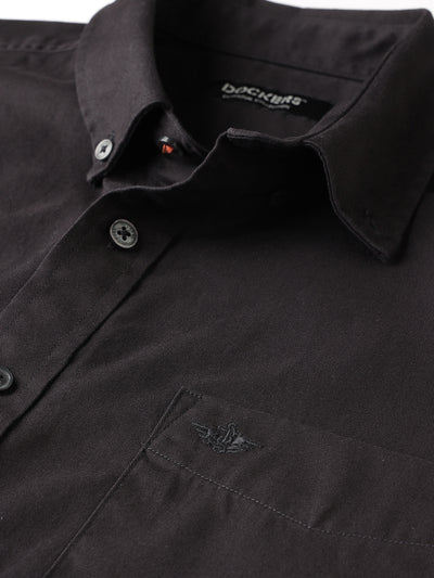 Dockers Men's Black Twill Button-Down Half Sleeve Shirt