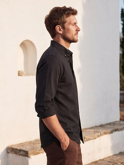 Dockers Men's Black Twill Spread Collar Full Sleeve Shirt