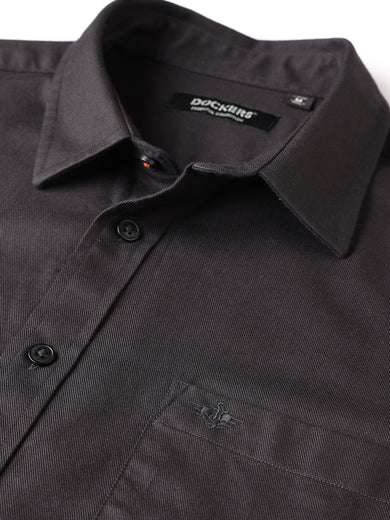 Dockers Men's Black Twill Spread Collar Full Sleeve Shirt