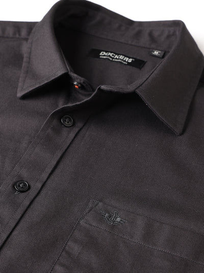 Dockers Men's Black Twill Spread Collar Full Sleeve Shirt
