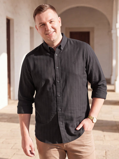 Dockers Men's Black Striped Button-Down Full Sleeve Shirt