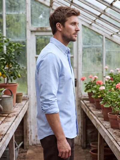 Dockers Men's Blue Oxford Button-Down Full Sleeve Shirt