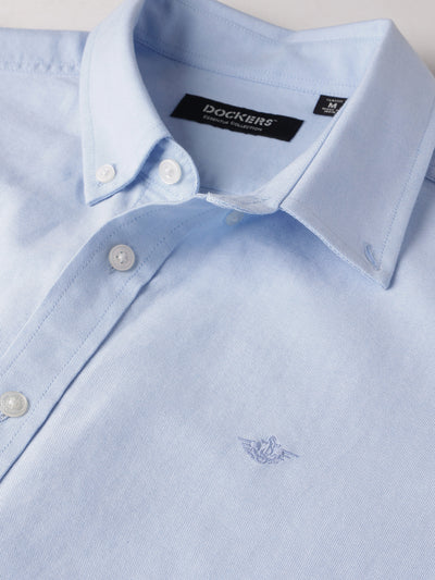 Dockers Men's Blue Oxford Button-Down Full Sleeve Shirt