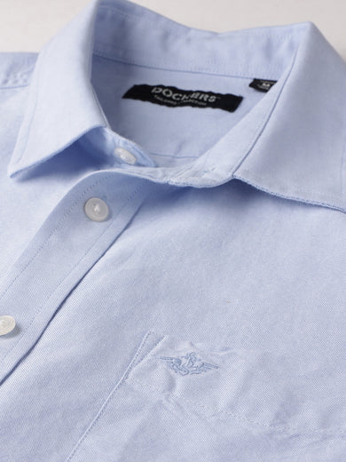 Dockers Men's Blue Solid Spread Collar Half Sleeve Shirt