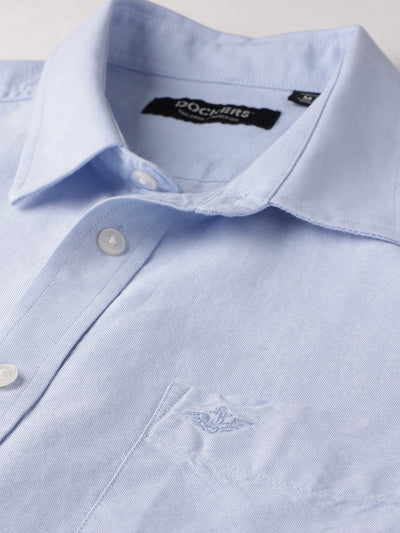 Dockers Men's Blue Solid Spread Collar Half Sleeve Shirt