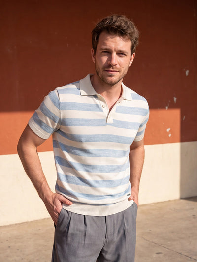 Dockers Men's Blue Striped Cotton Polo T-Shirt