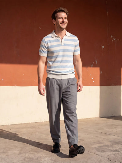 Dockers Men's Blue Striped Cotton Polo T-Shirt