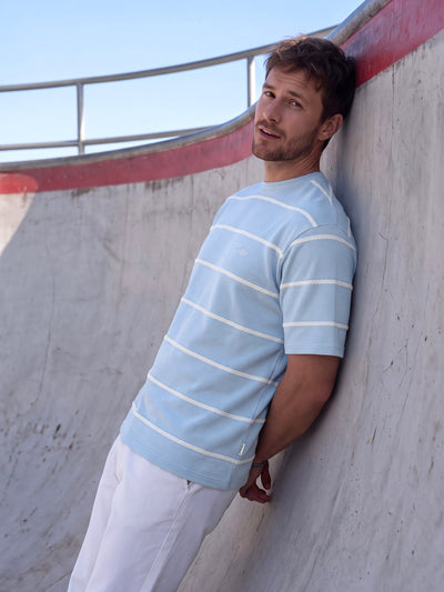 Dockers Men's Blue Striped Round Neck T-Shirt