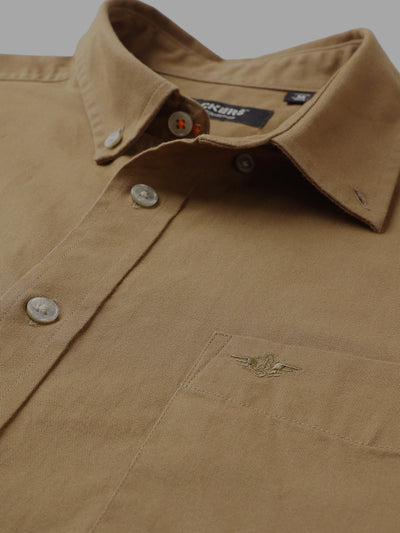Dockers Men's Brown Oxford Button-Down Half Sleeve Shirt
