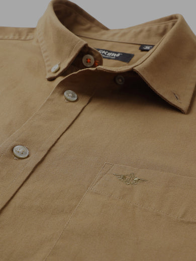 Dockers Men's Brown Twill Button-Down Half Sleeve Shirt