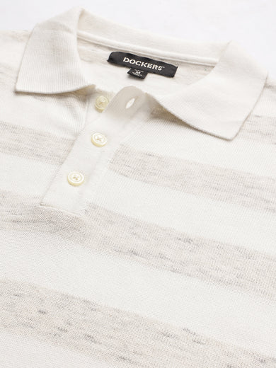 Dockers Men's Cream Striped Cotton Polo T-Shirt
