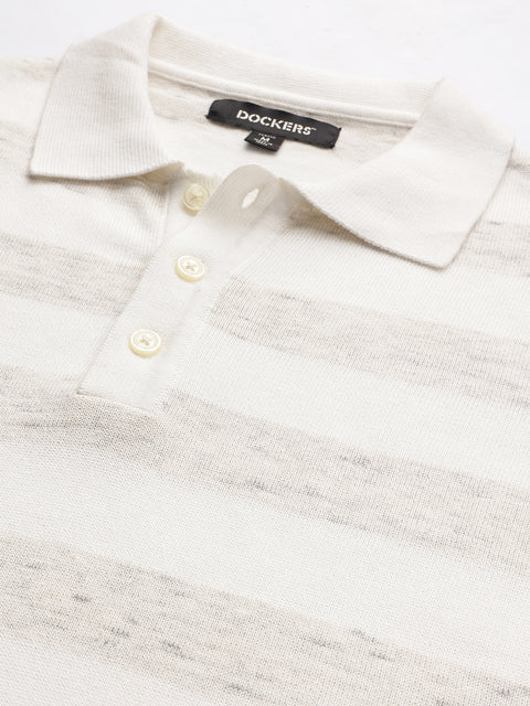 Dockers Men's Cream Striped Cotton Polo T-Shirt