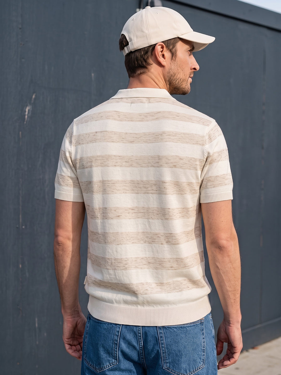 Dockers Men's Cream Striped Polo T-Shirt