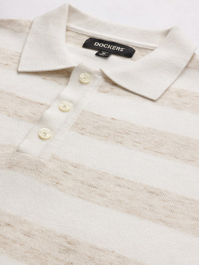 Dockers Men's Cream Striped Polo T-Shirt