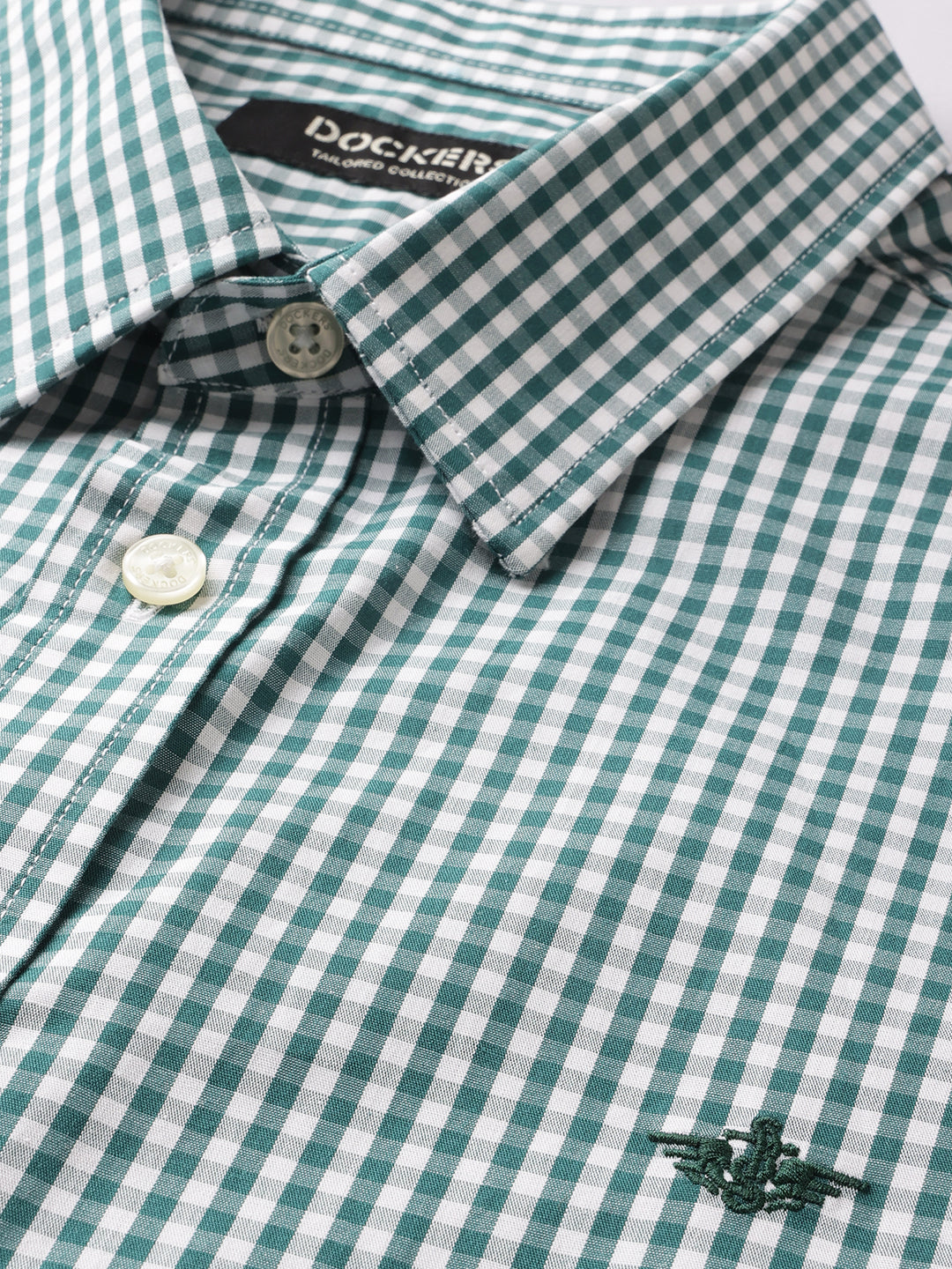 Dockers Men's Green Gingham Check Button-Down Full Sleeve Shirt