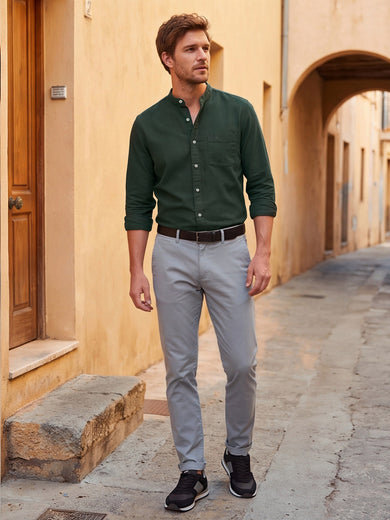 Dockers Men's Green Oxford Band Collar Shirt