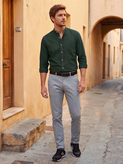 Dockers Men's Green Oxford Band Collar Shirt
