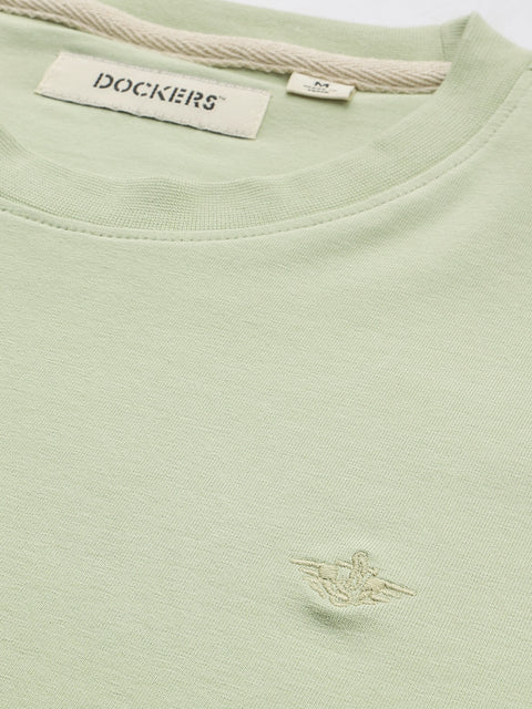 Dockers Men Green Regular Fit Short Sleeves Crew Neck Solid T-Shirt
