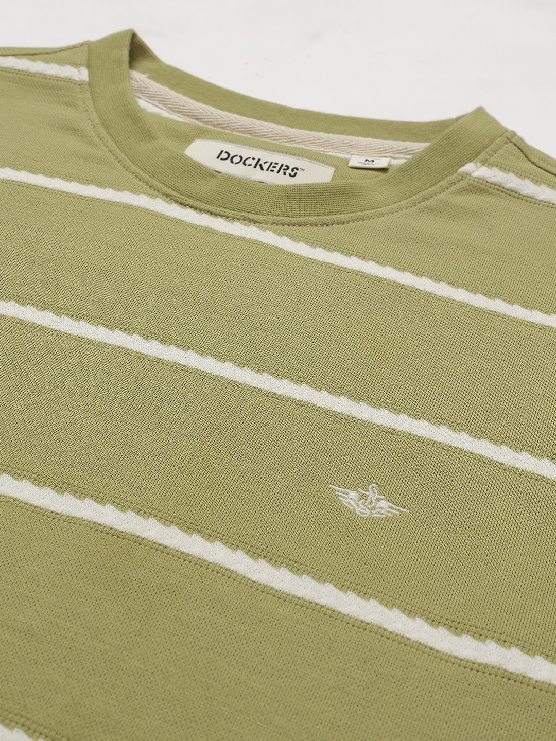 Dockers Men Green Regular Fit Short Sleeves Crew Neck Striped T-Shirt