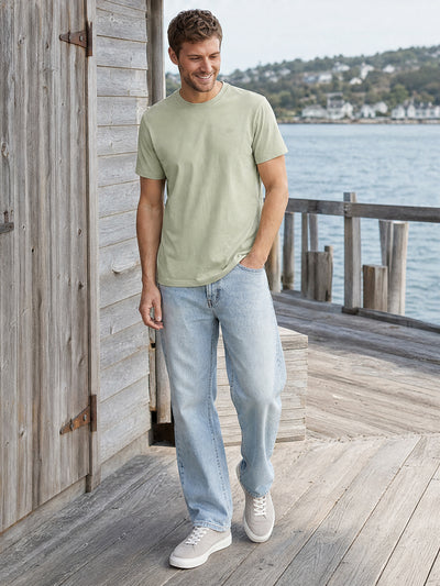 Dockers Men's Green Solid Round Neck T-Shirt