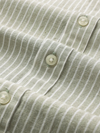 Dockers Men's Green Striped Cotton-Linen Button-Down Full Sleeve Shirt