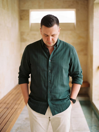 Dockers Men's Green Textured Smart Casual Full Sleeve Shirt