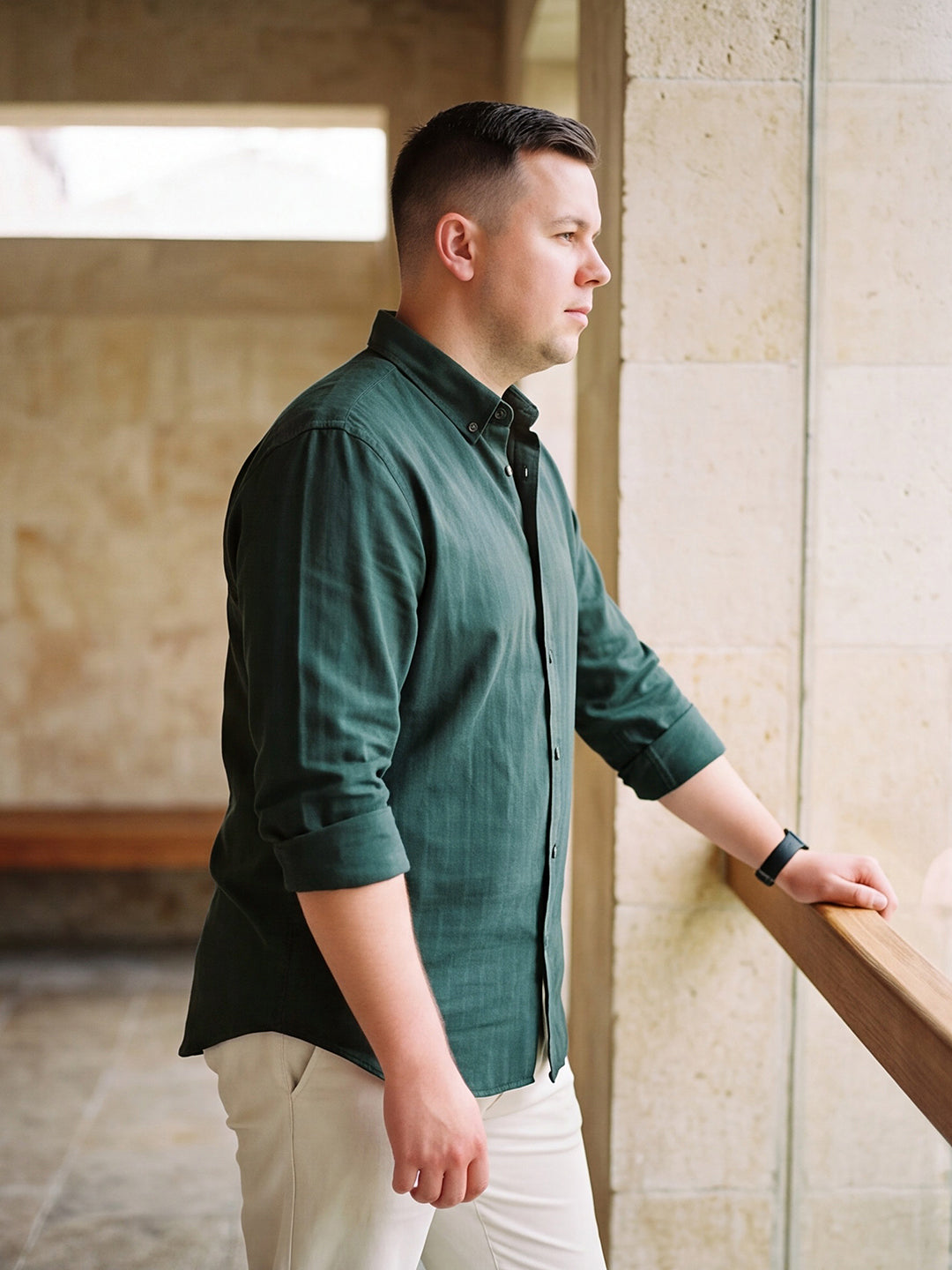 Dockers Men's Green Textured Smart Casual Full Sleeve Shirt